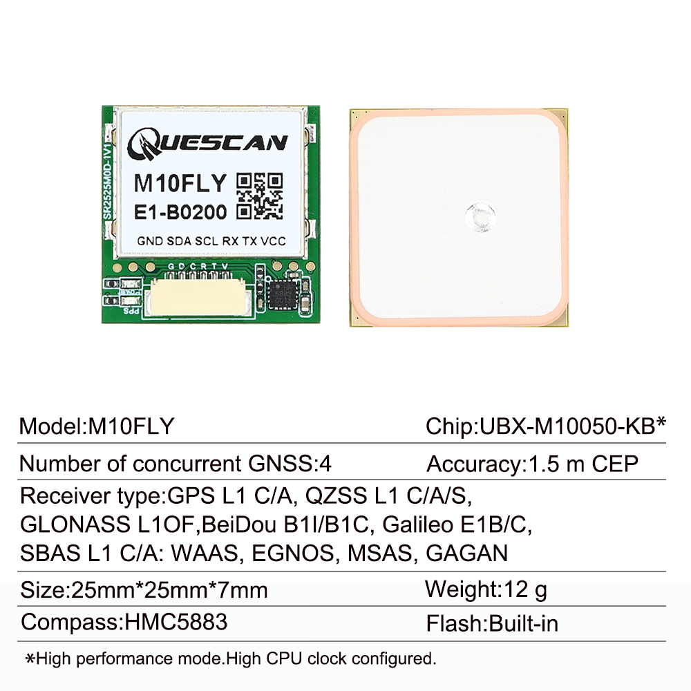 Quescan 25mm*25mm M10FLY 10Hz  - Drone Gps Module avaliação e preço